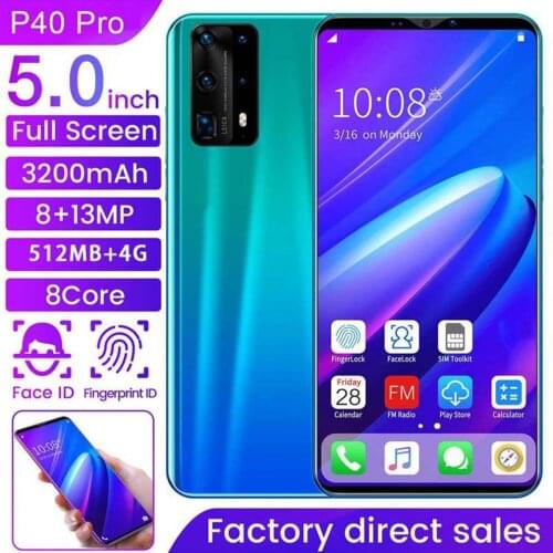 Dual-Core P40 Pro Smartphone 5 Inch Screen Smartphone 512M+4G Android Smartphone 3D Glass Plated Back Cover