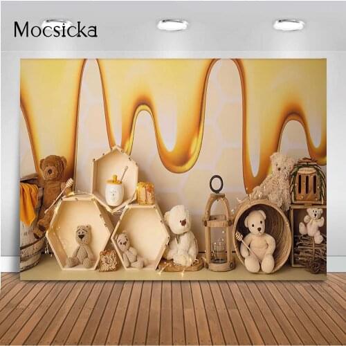 Honey Bear Backdrop for Photography Newborn Children Cake Samsh Bee Birthday Theme Party Decoration Honeycomb Baby Shower Decor