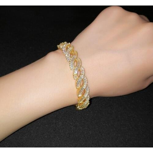 Funmode Shiny Full Cubic Zirconia Gold Color Silver Color Cuff Bangle Bracelets For Women Girls Jewelry FB20