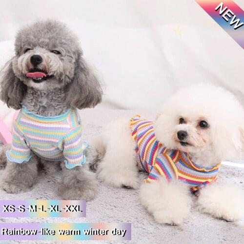 Pet Dog Shirt Puppy Clothes Wavy Collar Hem Teddy Princess Bottoming Shirt Cute Puppy Fat Cat Striped Rainbow Pajamas