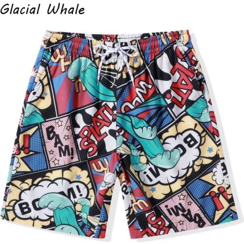 GlacialWhale Beach Board Shorts Female 2021 Summer Print Couple Short Men Swimwear Elastic Waist Quick Dry Swim Shorts For Women