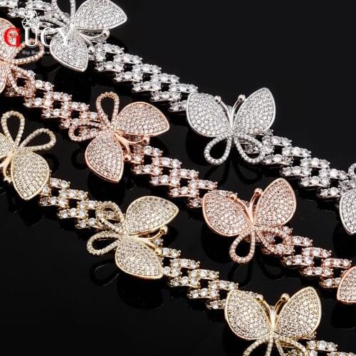 GUCY 12mm New Ladies Necklace With Rotatable Butterfly Miniature Iced Out CZ Cuba Linked Necklace Hip Hop Rock Jewelry