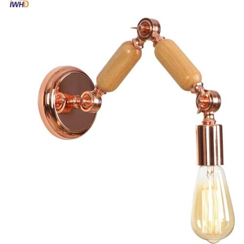 IWHD Nordic Wood Arm Wall Lights For Home Lighting Bedroom Bathroom Mirror Stair Light Rose Gold Modern Wall Lamp Sconce LED