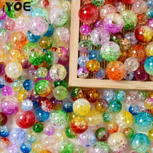 IYOE 8/10/12/14mm Cracked Popcorn Beads Loose Spacer Acrylic Double Color Beads For Jewelry Making Bracelet DIY Kids Gift