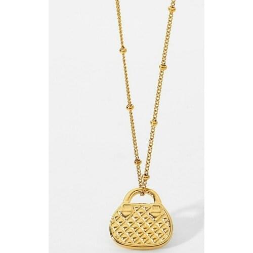 Classic 18K Gold Plated Plaid Handbag Chocker Necklace Jewelry Stainless Steel Lattice Cubic Bag Pendant Neklace For Women Chain