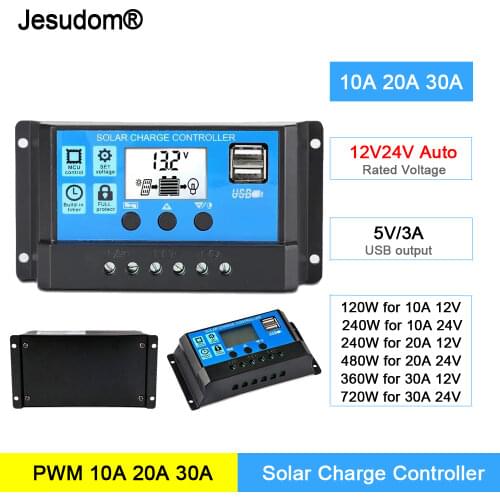 30A/20A/10A Solar PV Charge Controller 12V 24V with LCD display and double USB PWM Solar PV Regulators Battery Chargers 30Amps