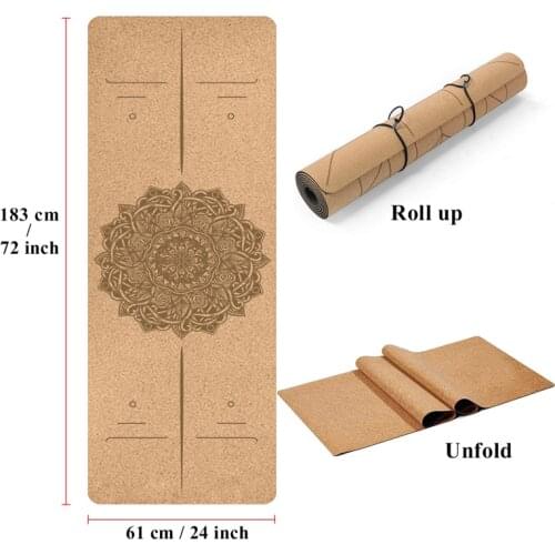 Natural Cork TPE Yoga Mat 4mm Fitness Gym Sports Pilates Non-slip Mats Exercise Slimming Balance Training Pads 72 *24 inch