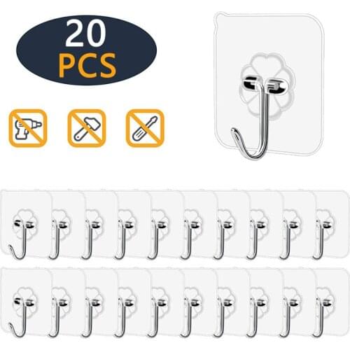 20Pcs Hooks Transparent Strong Self Adhesive Door Wall Hangers Hooks Suction Heavy Load Rack Cup Sucker for Kitchen Bathroom