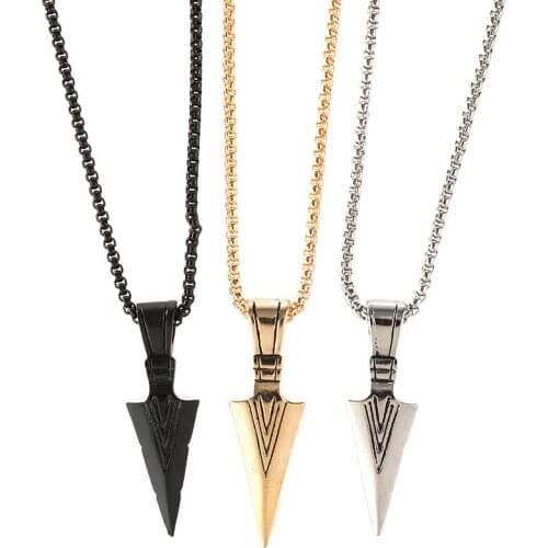 2021 Hot Sale Popular Arrow Pendant Metal Matte Gold Black Long Necklace Hip Hop Punk Rock Christmas for Men Wome Jewelry Gifts