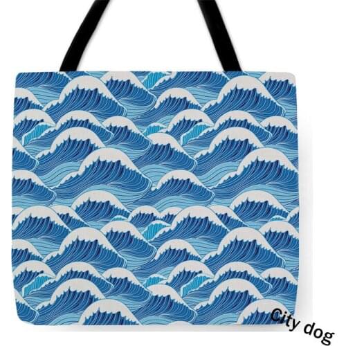 Ukiyo-e Flowers Japanese style geometry Abstract artistic linen Bag Groceries Daily Use Reusable Travel Casual Shopping Bag