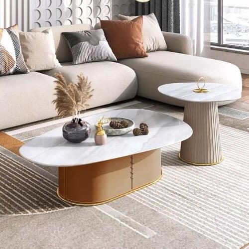 Chinafurniture modern light luxury rock board coffee table combination living room creative round side table small apartment
