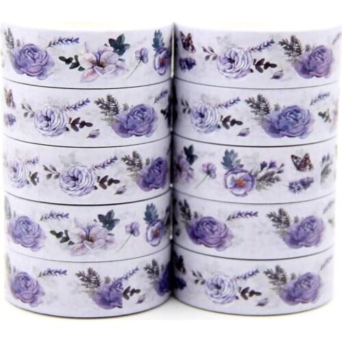 NEW 10pcs/Lot 15mm x 10m Purple Floral Seamless Scrapbook Paper Masking Adhesive Washi Tape washi tape set designer mask