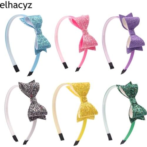 1PC 2021 New 4'' Shiny Glitter Bow Headband Girls Hairband Ribbon Covered Plastic Headband Child Lovely Gift Hair Accessories