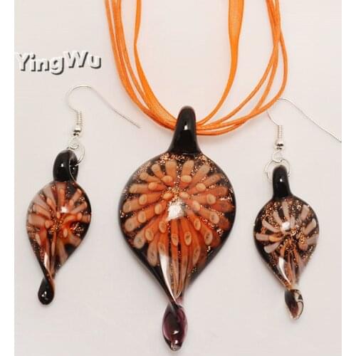 Wholesale Bulk 6 Pairs Flower Murano Lampwork Glass Water Drop Pendant Silver P Charms Necklace+Earrings For women gift