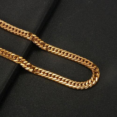 OMKAIMING 8mm-14mm Stainless Steel Miami Cuban Necklace Gold/Silver Classical Cuban Link Choker Chain Mens Hip Hop Jewelry Gift