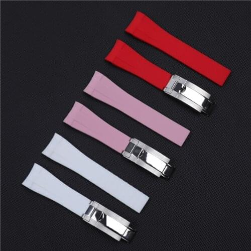 20mm Curved End Rubber Silicone Watchband For Role Daytona Submariner DEEPSEA GMT SEAMARSTER 8900 Watch Strap Folding Buckle