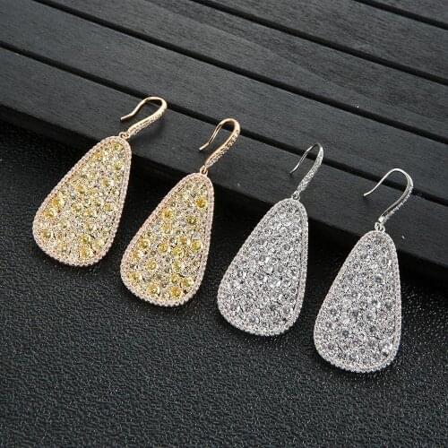 Luxury Oval Pear Shape Dangle Earrings For Women Wedding Colorful Cubic Zirconia CZ DUBAI Bridal Earrings boucle d'oreille E9562