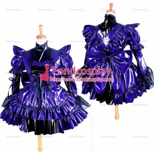 Sissy Maid Pvc Dress Black-purpel Lockable Uniform Cosplay Costume Tailor-made[G1405]