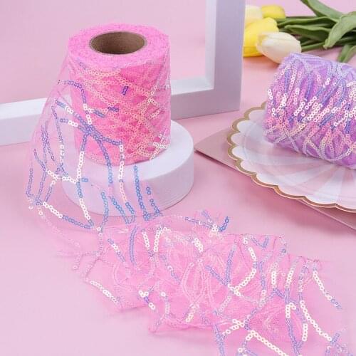 6/8/10/12cm Width10 Yards Mesh Embroidered Wavy Sequin Ribbon Polyester Hexagonal Mesh Bottom Wave Embroidery Mesh Roll Ribbons