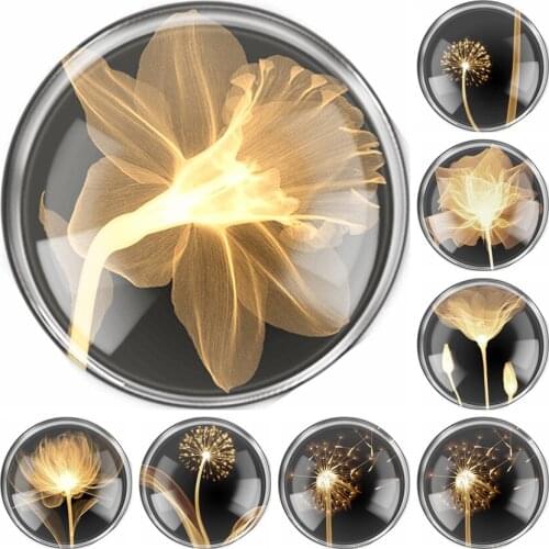 Handmade 6 Size Glass Dandelion Flower Flatback Cameo Cabochon Domed DIY Jewelry Charm Photo Pendant Setting