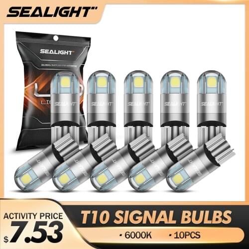 SEALIGHT 10 pcs 194 T10 LED Bulbs 6000K White 168 2825 T10 W5W 3030 Bright LED Chips for Dome Light Map Light Door Light