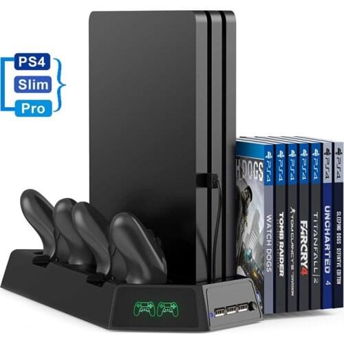 For Sony PS4 Slim Pro Vertical Stand Cooling Fan With Dual Controller Charging Station Dock Storage For PlayStation4 PS4