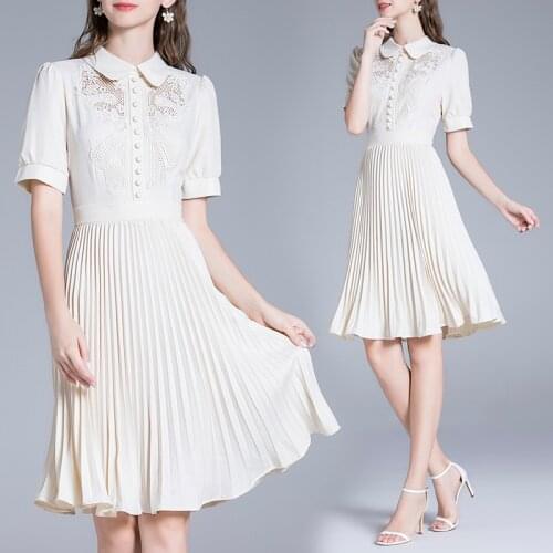 Ladies Elegant High-End Dress Female Short-Sleeved Summer 2021 New Doll Collar Embroidered Age-Reducing Pleated Skirt Y-110