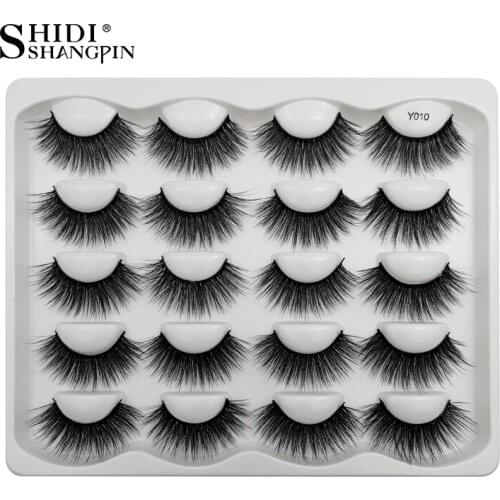 SHIDISHANGPIN 10 pairs dramatic faux mink eyelashes messy fluffy false eyelash extension natural long 3d lashes book cilios