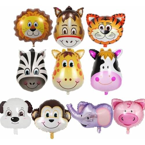 10 PCs Mini Animal Head Foil Balloon Inflatable Balloon Happy Birthday Party Adornment Childrens Baby Bath Party Supplies