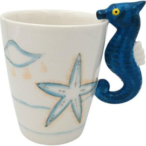 200ML 3D hippocampus animal ceramic cup cartoon marine series ceramic cup creative hand-painted coffee mug with handle gift