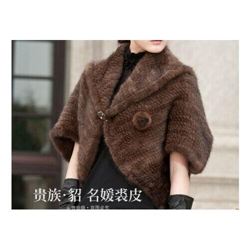 2019 winter mink shawl mink knitted shawl fur shawl jacket real mink fur coat female