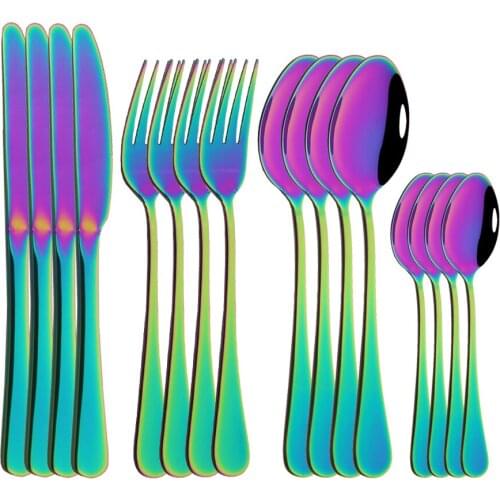 4Set Rainbow Cutlery Set Dinnerware Set Black Cutlery Kit Fork Knife Teaspoon Stainless Steel Silverware Home Tableware Set