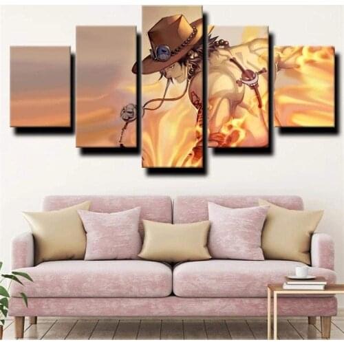5 Piece Wall Art Canvas Anime Manga Pirate King Prints Portcas Ace Posters Home Living Room & Bedroom Decoration Paintings
