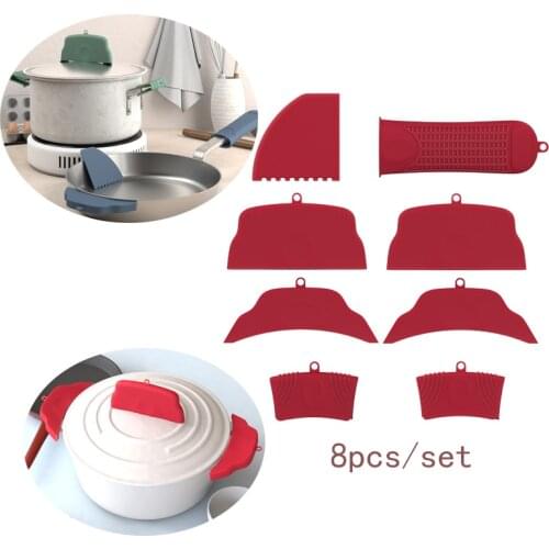 8pcs Non-Slip Silicone Handle Holder Potholder Cast Iron Skillet Grip Sleeve Cover Pots Pans Handle Parts Kitchen Tools Cocina