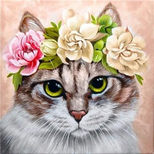 DIY Cat 5D Diamond Painting Full Round Drill Diamond Embroidery Flowers Rhinestone Cross Stitch Manual Art Hobby Home Decor Gift