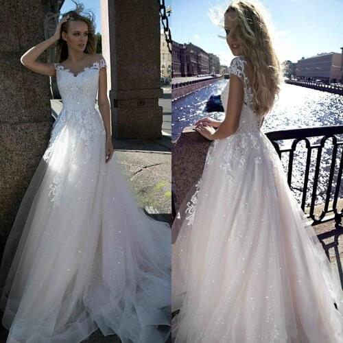 Bohemian A-Line Wedding Dress 2019 Cap Sleeve Appliqued Lace Boho Bride Dress For Girl Lace-Up Back Wedding Gown vestidos