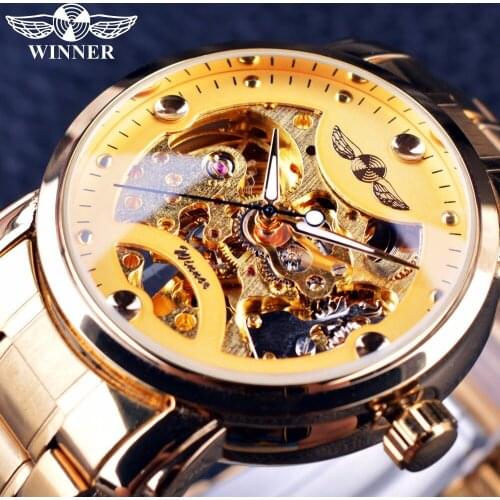 Fashion Winner Brand Top Outdoor Army Sport Design Bezel Luxury Gold Man Steel Watches Montre Homme Clock Men Automatic Skeleton