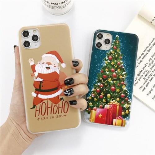 Translucent Frosted Christmas Tree Santa Elk Case For iPhone 11 Pro XS Max 6 6S 7 8 Plus X XR 5S SE 2020 Shockproof Back Covers