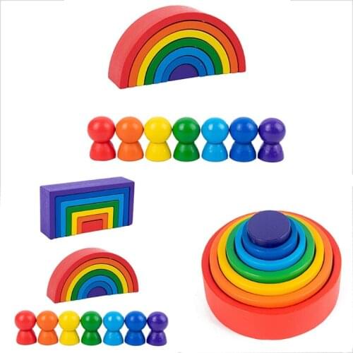 Wood Rainbow Blocks Natural Wooden Toy Children Block Rainbow Toy Building Block Educational Toy Gift