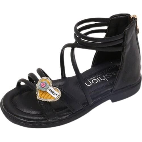 CAPSELLA Kids Fashion Flower Beach Sandals Gladiator Shoes For 2021 Summer Girls Glitter Heart Decoration Sandals Size 27-37