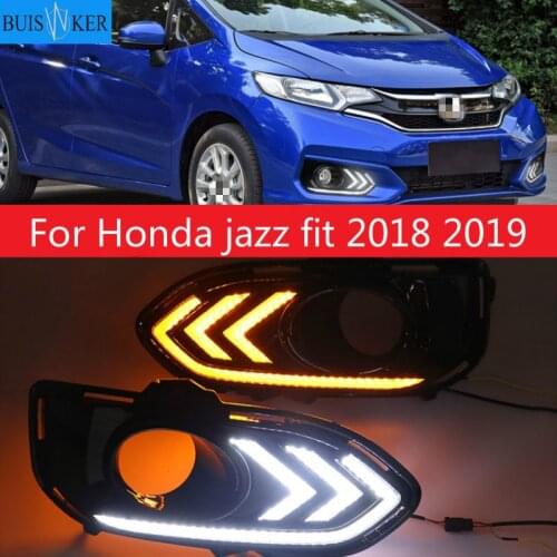 2pcs For Honda jazz fit 2018 2019 LED DRL Daytime Running Lights Daylight Fog Lamp Cover With Turn signal lamp