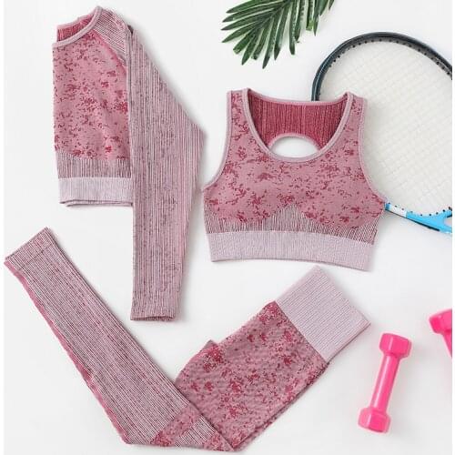 3pcs Seamless Fitness Clothing Yoga Set Women Workout Clothes Sport Suits Padded Sports Bra High Waist Leggings Crop Top Gym Set