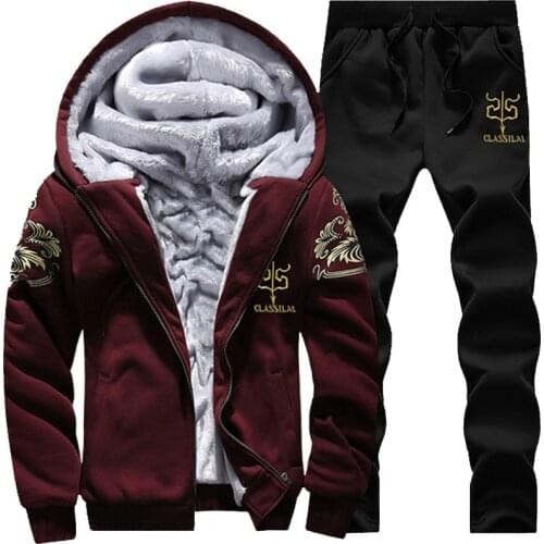 Winter Thick Men Sports Suit Tracksuit Hooded Sportswear Zipper Cardigan Hooded+elastic Pants Casual Men Fleece Warm Sets L3