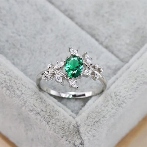 Best selling European and American S925 silver fashion luxury wedding ring leaves zircon dark green crystal jewelry womens gift