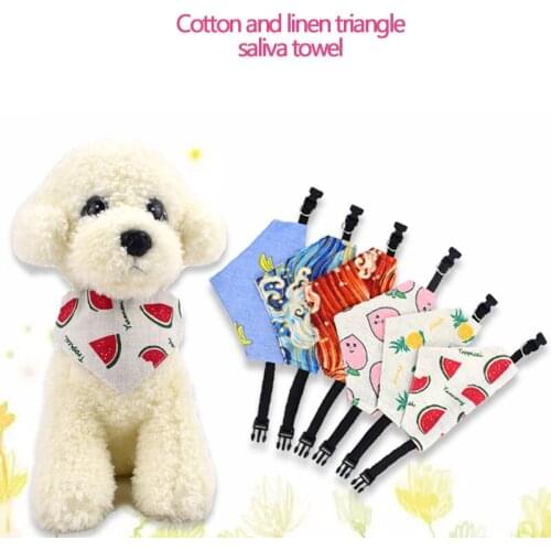 Fashionable And Durable Pet Collar Triangle Scarf Small And Medium-Sized Dog Double Cotton Linen Printed Charming Saliva Towel