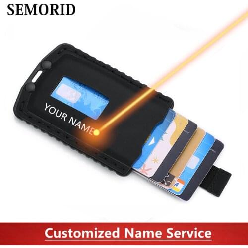 SEMORID New Draw Card Holder RFID Blocking Individual Customized Anti-Theft PU Leather Slim Thin Mini Wallet for Men Women