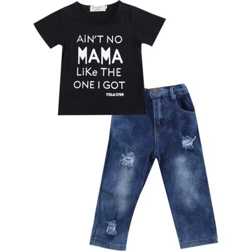 Newborn Toddler Kids Baby Boys Clothes T Shirt Tee Tops and Denim Pants Outfits Set Casual