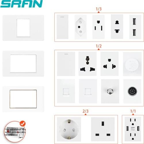 Brazilian/Italian Standard PC panel and Function Key free Combination DIY White Switch Socket Global 118mm*72mm SRAN K1