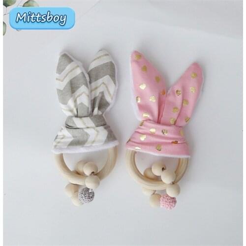 Pacifier Clips Chains Holder Baby Teether Saliva Towel Pacifier Chain Bunny Ear Wooden Baby Gym Ring Teething Bracelet Toys Gift