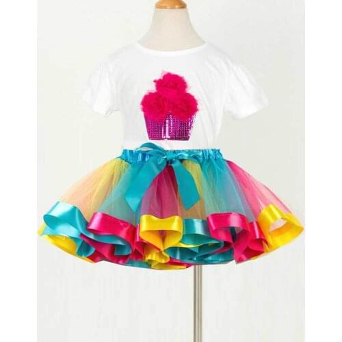 Infant Girls Tutu Fluffy Skirt Rainbow Colorful Print Tops+ Skirt Dress Fancy Costume Kid Princess Baby Girls Clothing Set